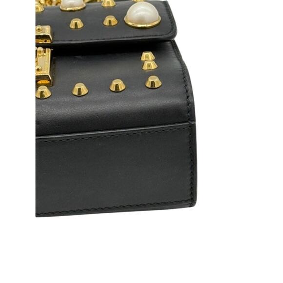 Gucci Calfskin Studded Small Padlock Pearl Shoulder Bag*Black*COA - Picture 7 of 15